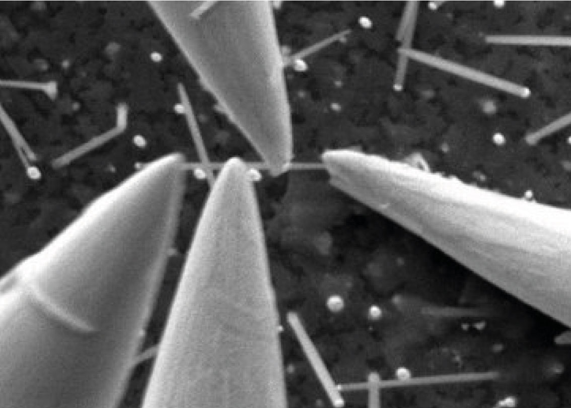 Four-point measurement on a single III-V semiconductor nanowire usin miBot nanoprobers inside SEM.